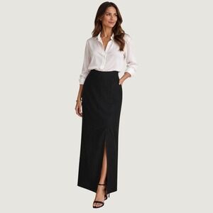 Tamotsu New York Pinstripe Maxi Skirt Size 12 Black Corporate Goth Office Siren